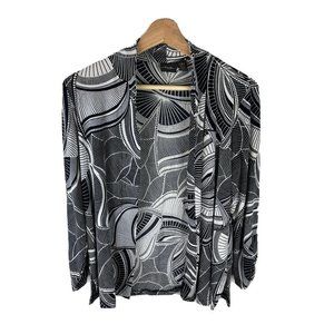 Chico's Travelers Butterfly Print Blue/White Open Front‎ Jacket Sz 0/P Small